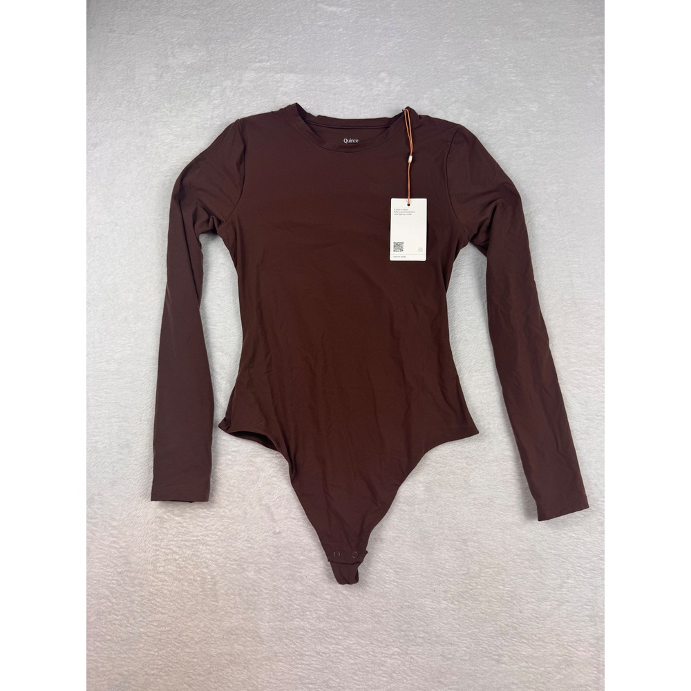 Quince Womens Long Sleeve Crew Neck Bodysuit Brown CMSL001 Size Small NWT